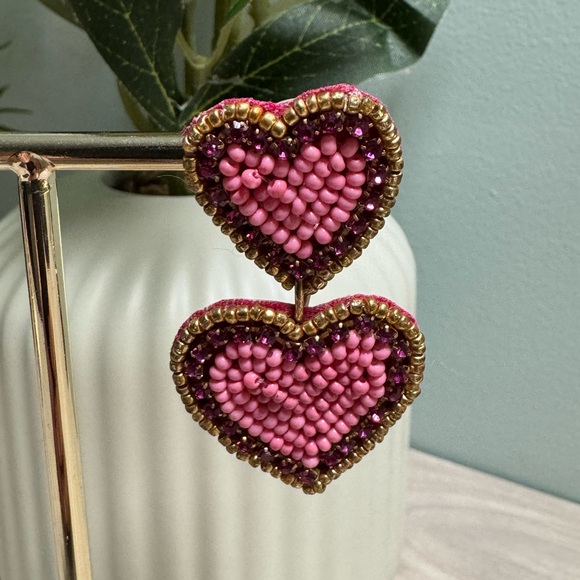 Charming Pink and Gold Heart Earrings - Picture 4 of 6